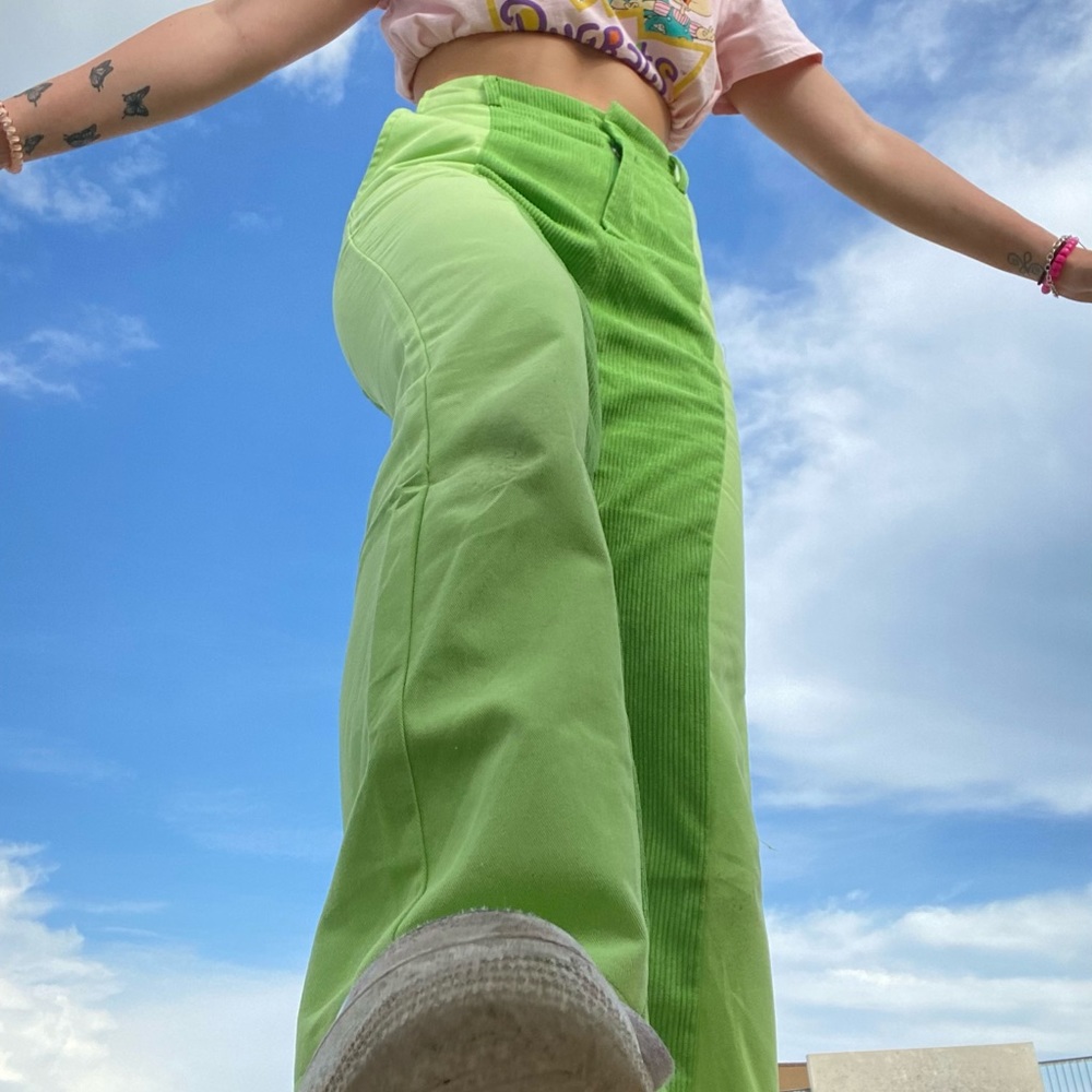 Patched green pants
